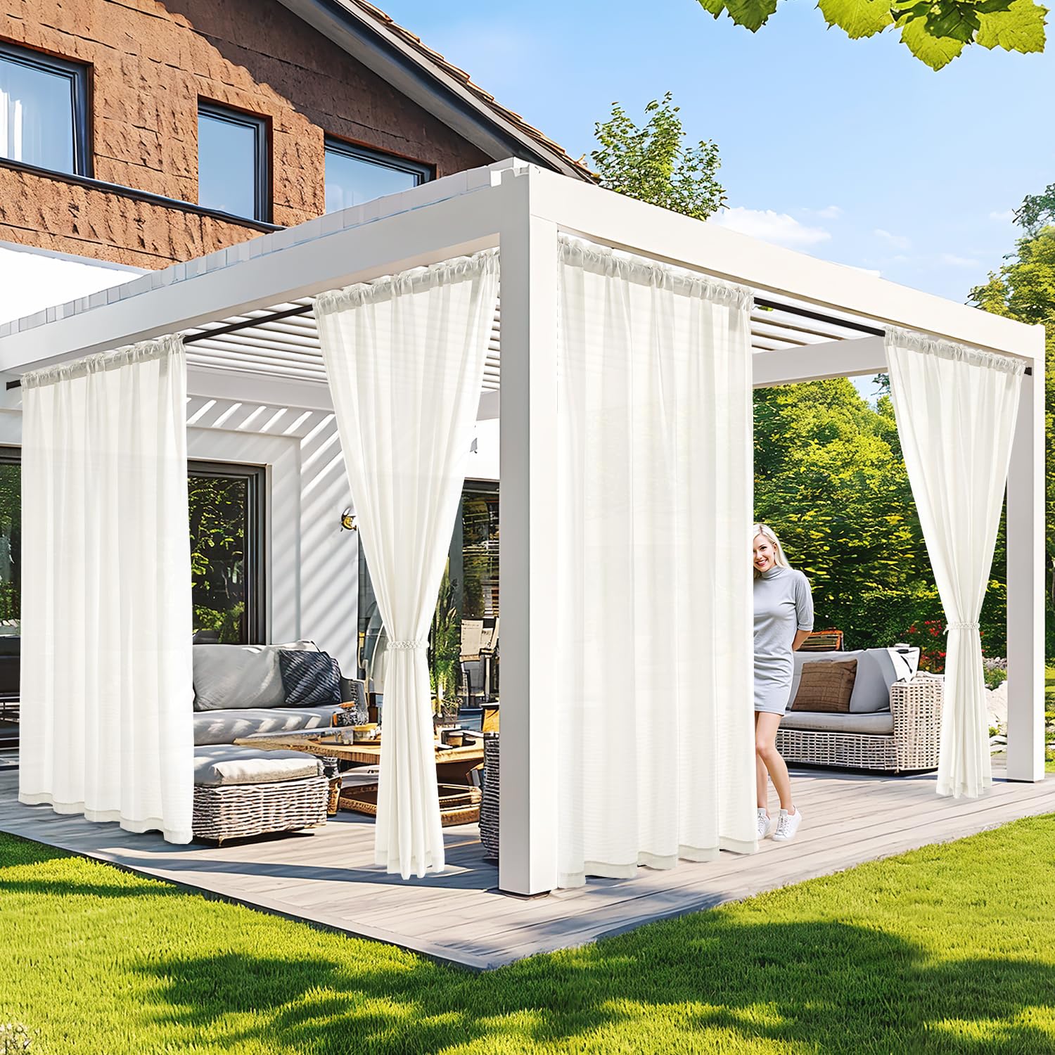 ※みい※レースカーテン＋オーデリックアクア×3 Amazon.com: MIULEE Ivory Waterproof Privacy Outdoor Curtains for